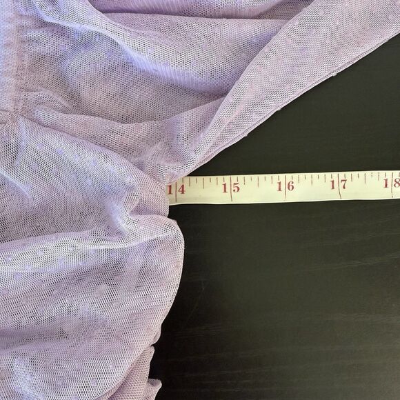 ASOS Size 4 Purple Ruched Sheer Swiss Dot Long Sleeve Crop Top - Picture 12 of 14